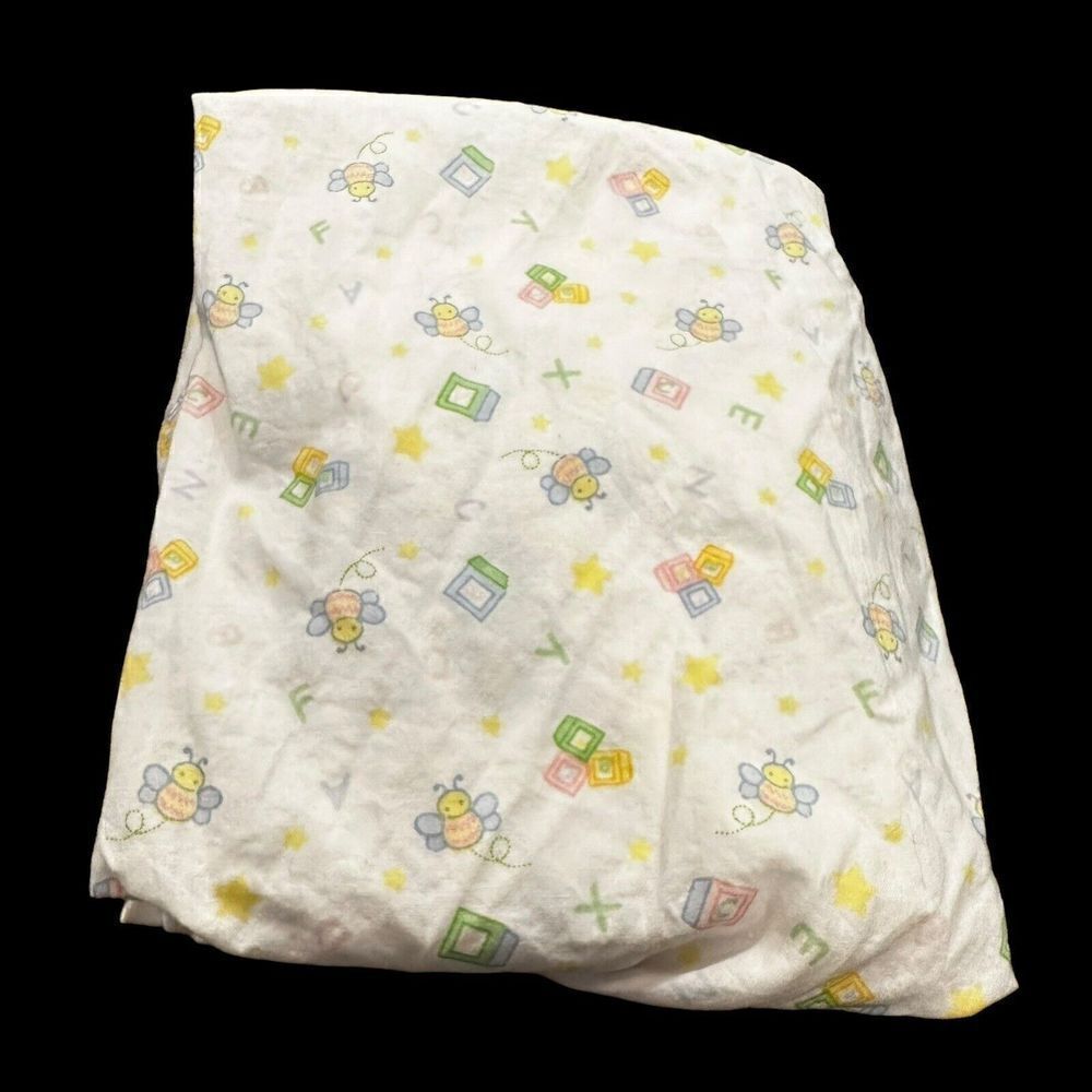 Vintage Mount Vernon Mills Baby Crib Sheet Pastel Bees Blocks Stars Alphabet‎